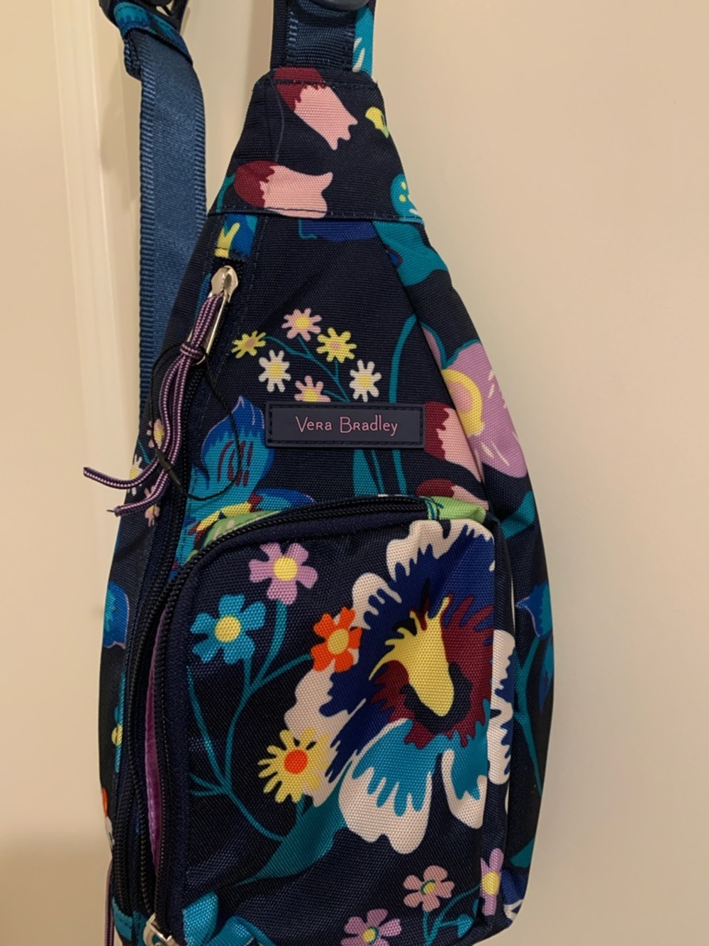 Vera Bradley Navy Floral Crossbody Sling with Multicolor Blooms
